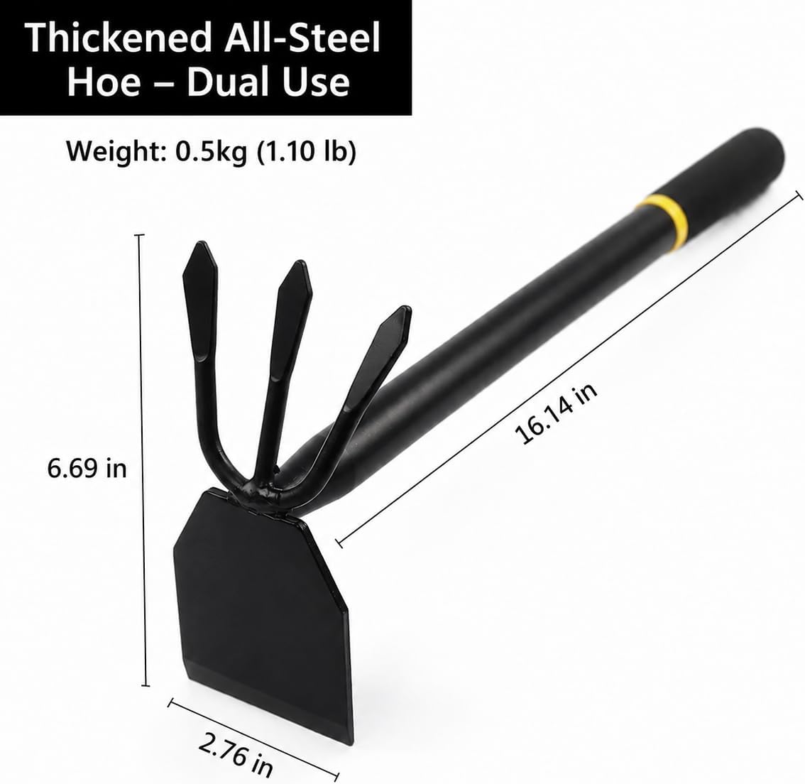 2-in-1 Garden Cultivator Tool, Hand Hoe & Rake, One-Piece Forged Weeding Tool for Soil Loosening, Weeding, Planting