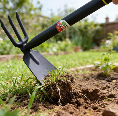 2-in-1 Garden Cultivator Tool, Hand Hoe & Rake, One-Piece Forged Weeding Tool for Soil Loosening, Weeding, Planting