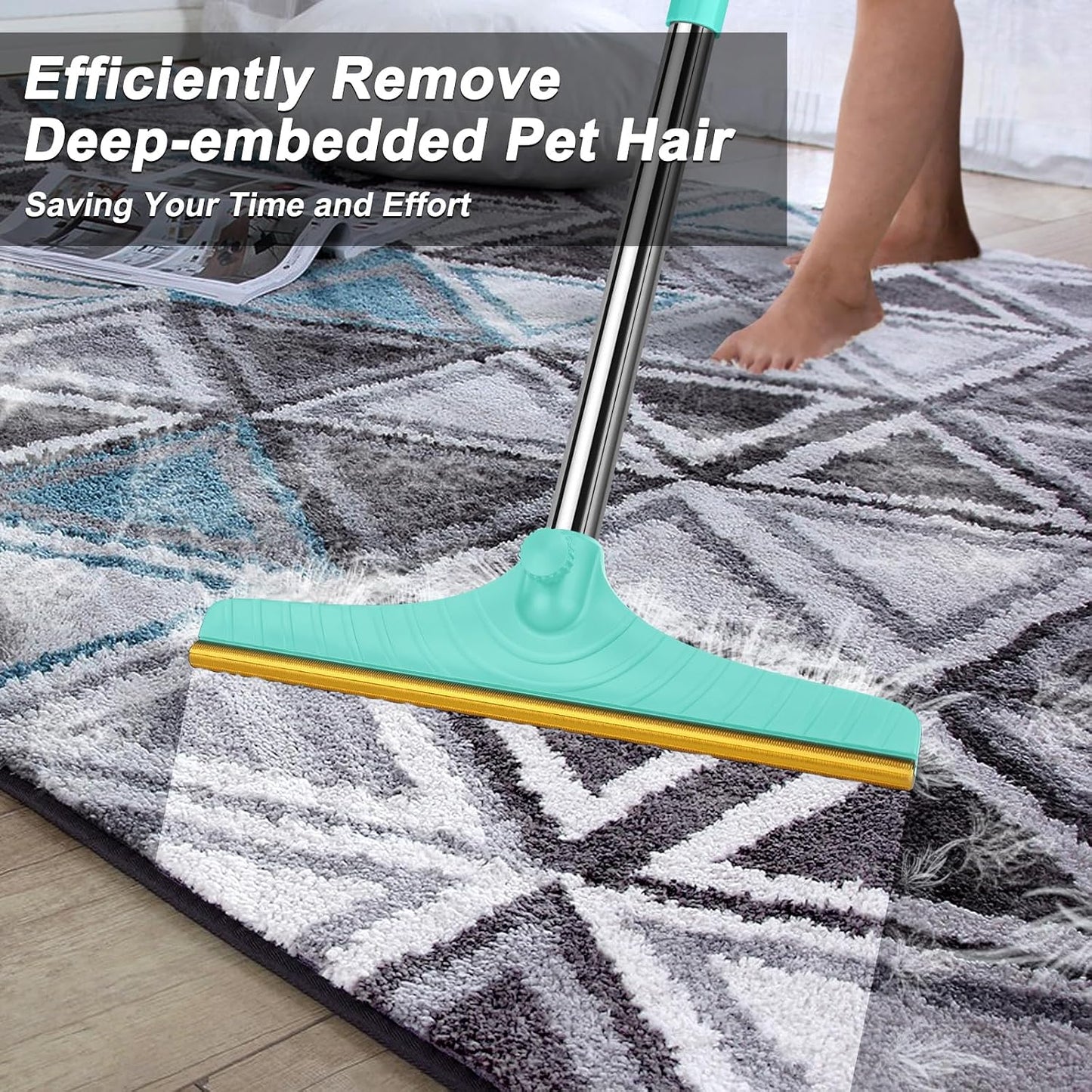 Carpet Rake for Pet Hair Removal, Reusable Carpet Scraper Broom