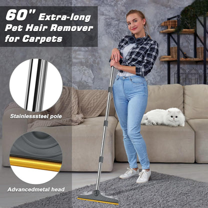 Carpet Rake for Pet Hair Removal, Reusable Carpet Scraper Broom