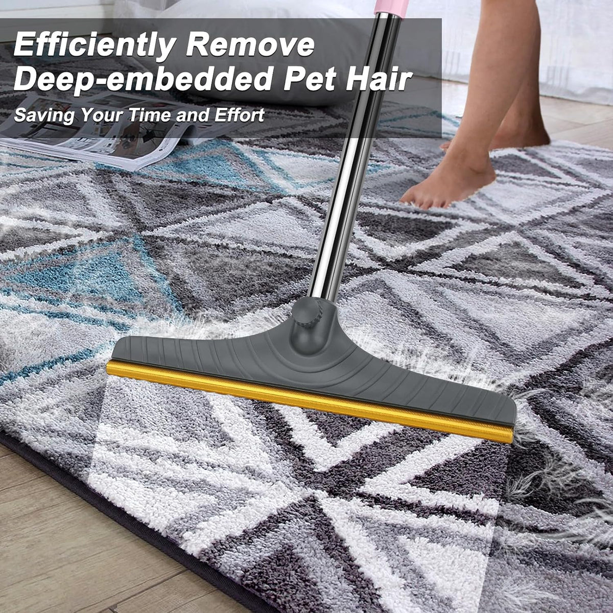 Carpet Rake for Pet Hair Removal, Reusable Carpet Scraper Broom