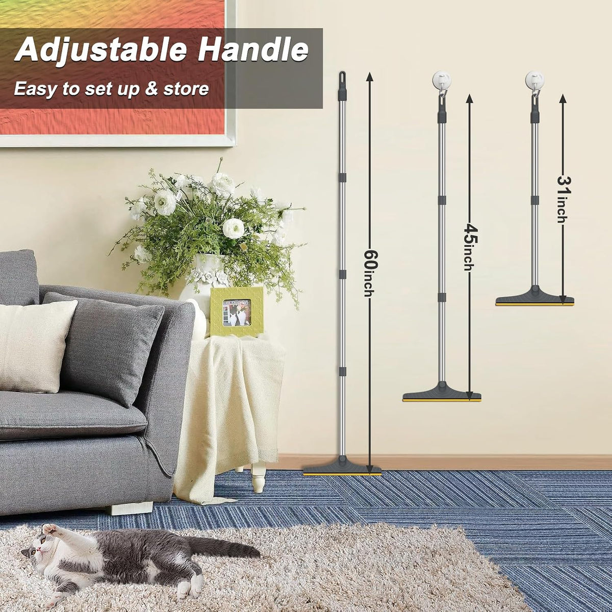 Carpet Rake for Pet Hair Removal, Reusable Carpet Scraper Broom