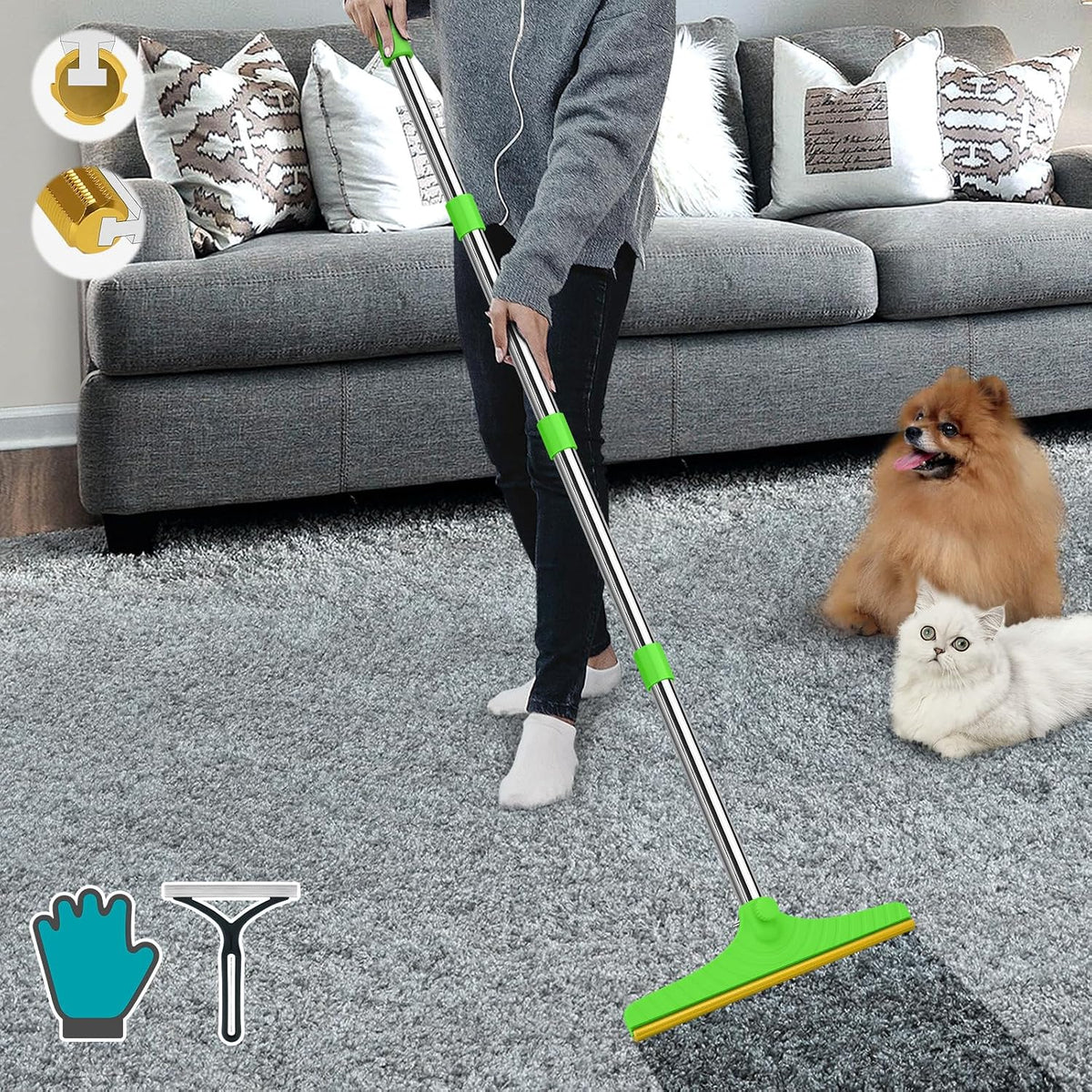 Carpet Rake for Pet Hair Removal, Reusable Carpet Scraper Broom