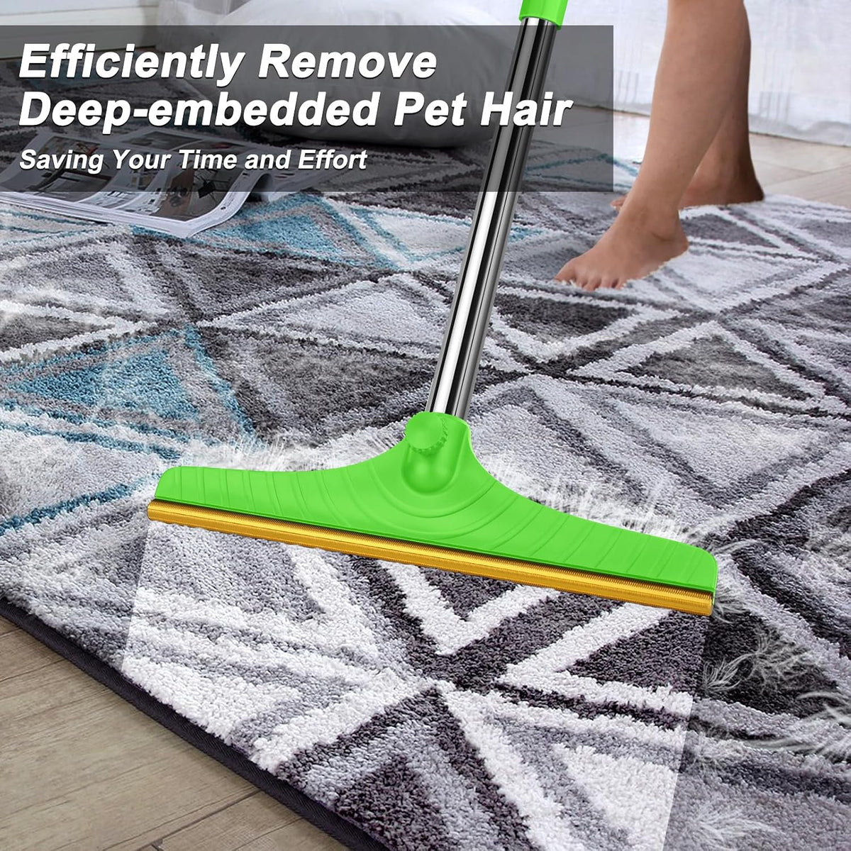 Carpet Rake for Pet Hair Removal, Reusable Carpet Scraper Broom