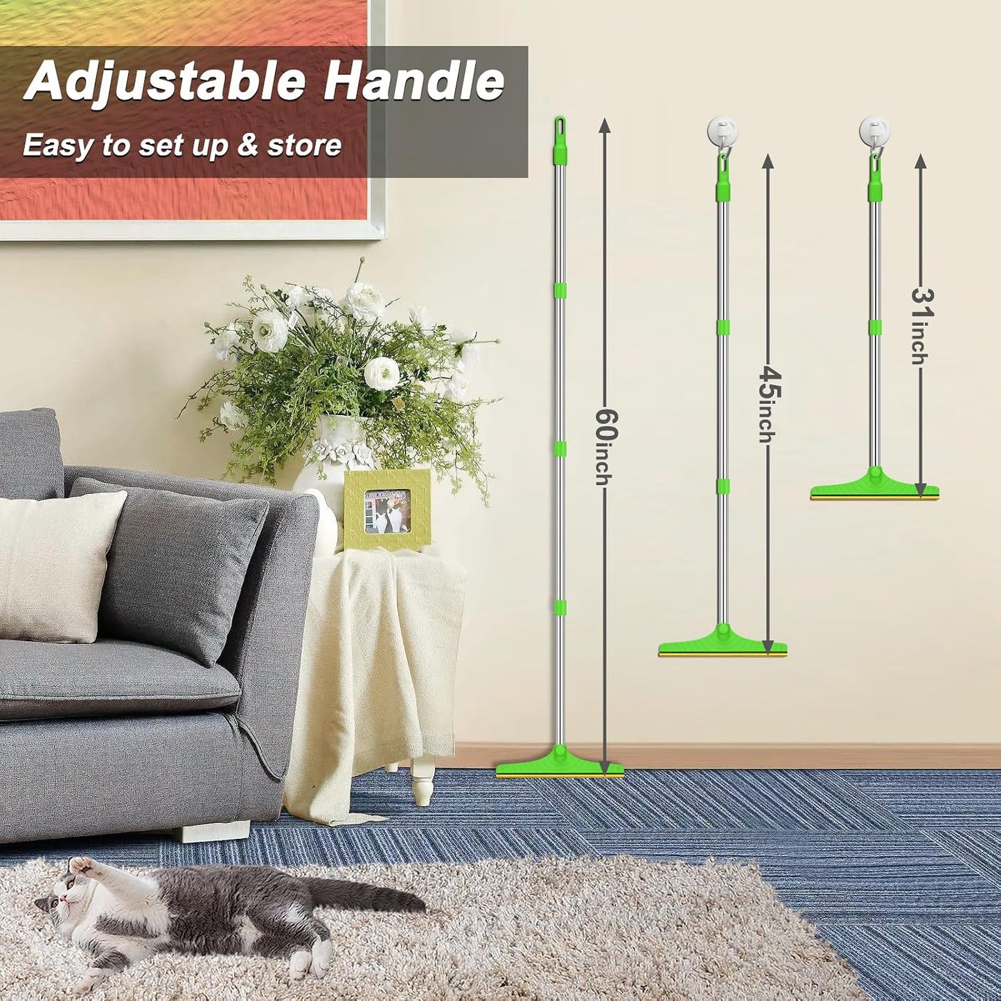 Carpet Rake for Pet Hair Removal, Reusable Carpet Scraper Broom