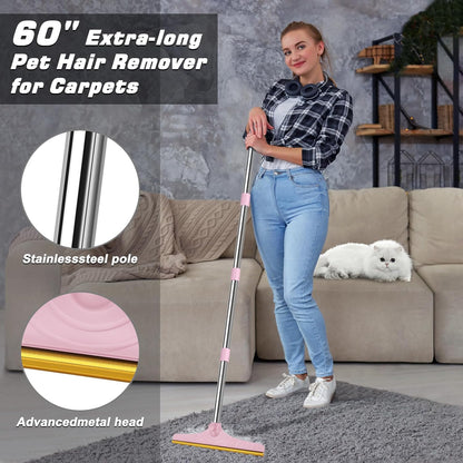 Carpet Rake for Pet Hair Removal, Reusable Carpet Scraper Broom