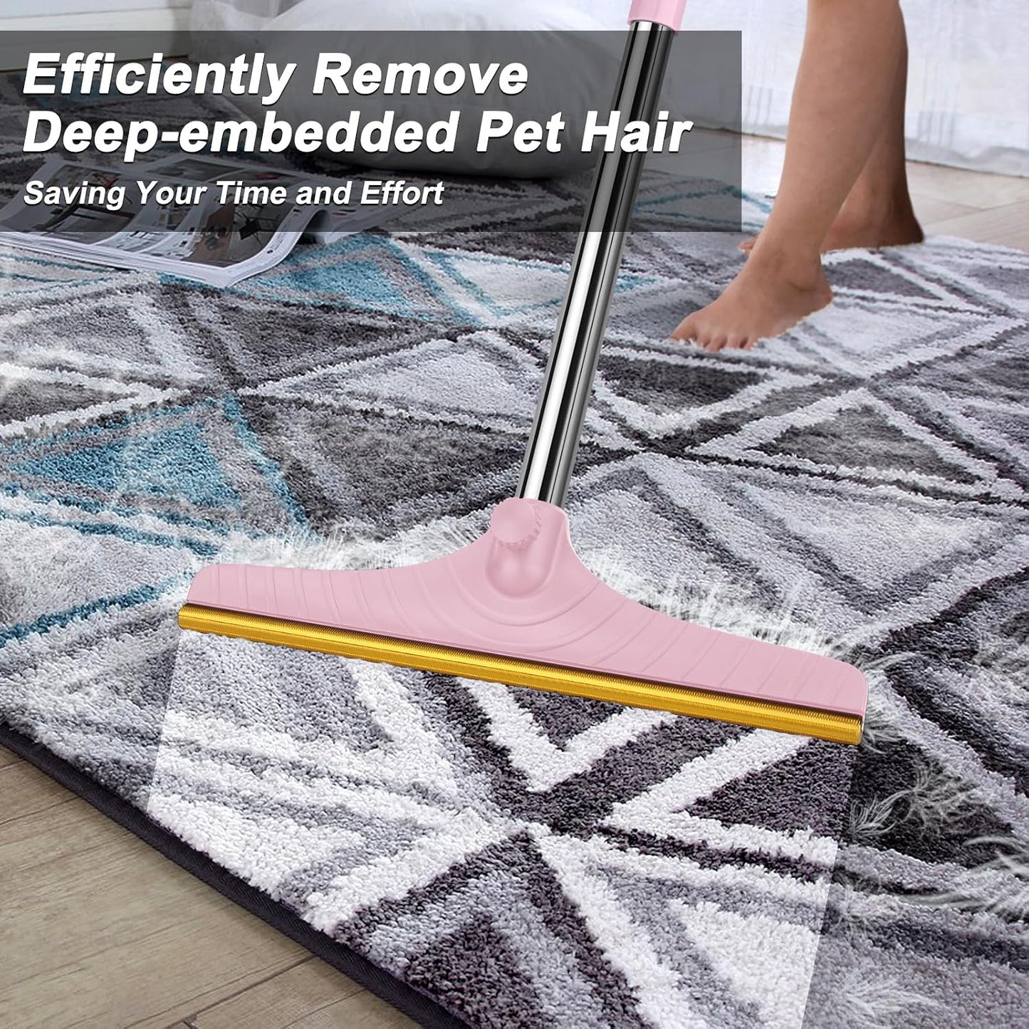 Carpet Rake for Pet Hair Removal, Reusable Carpet Scraper Broom