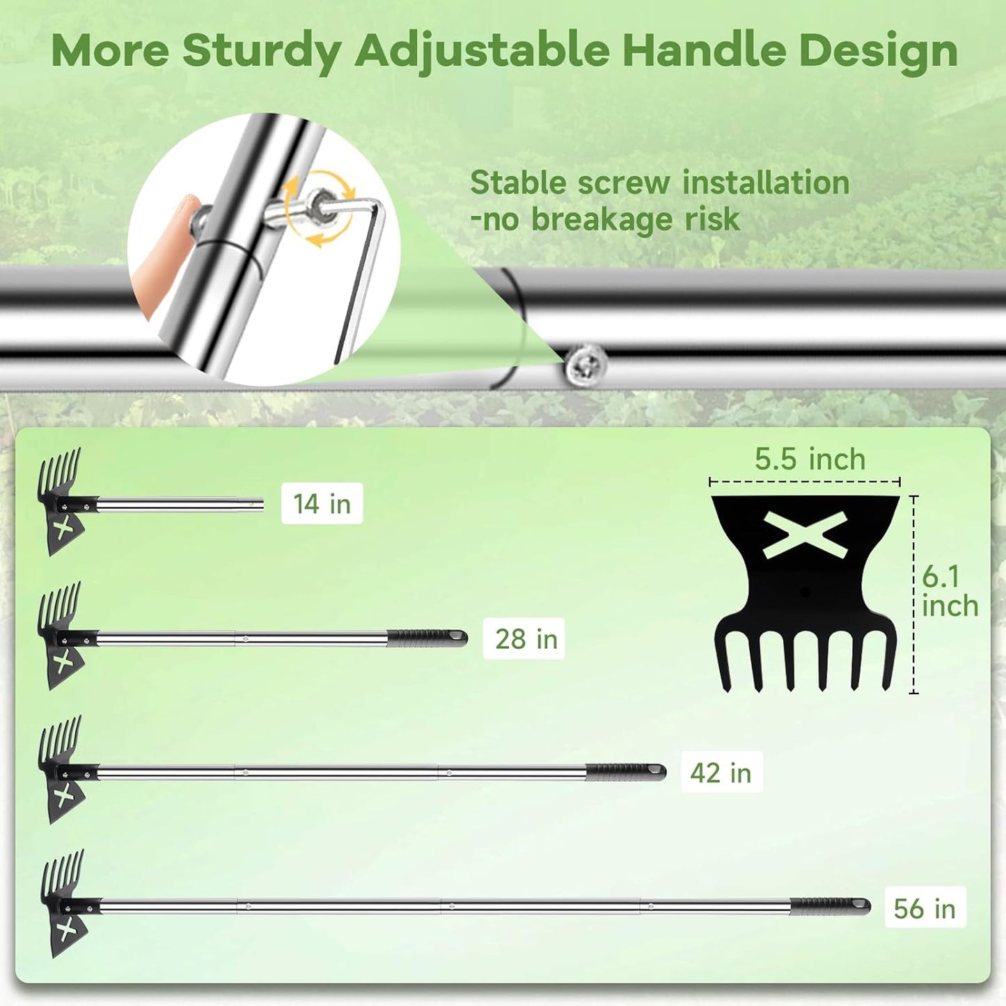 Garden Hoe and Cultivator, 56" Long Handle Weed Puller Tool