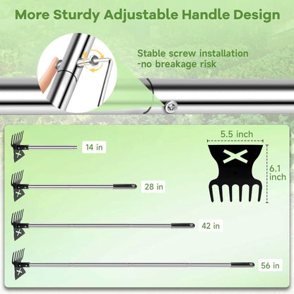 Garden Hoe and Cultivator, 56" Long Handle Weed Puller Tool