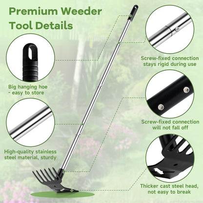 Garden Hoe and Cultivator, 56" Long Handle Weed Puller Tool