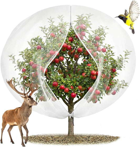 12'x12' Large Fruit Tree Netting with Zipper - Protects Fruit from Squirrels, Birds & Pests, Heavy-Duty Tree Covers for Fruit Trees (White)