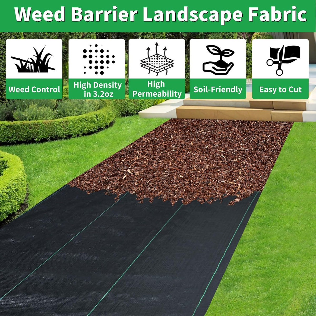 4ft x 300ft Weed Barrier Fabric, Heavy Duty Landscape Fabric