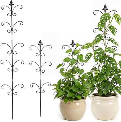 Metal Monstera Plant Support 2-Pack, Adjustable Height Steel Plant Trellis for Pothos, Vining & Climbing Potted Plants, Indoor & Outdoor, Sturdy Rotatable Plant Stakes with Rounded Ends, 31" & 46"