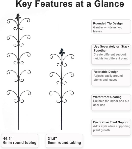 Metal Monstera Plant Support 2-Pack, Adjustable Height Steel Plant Trellis for Pothos, Vining & Climbing Potted Plants, Indoor & Outdoor, Sturdy Rotatable Plant Stakes with Rounded Ends, 31" & 46"