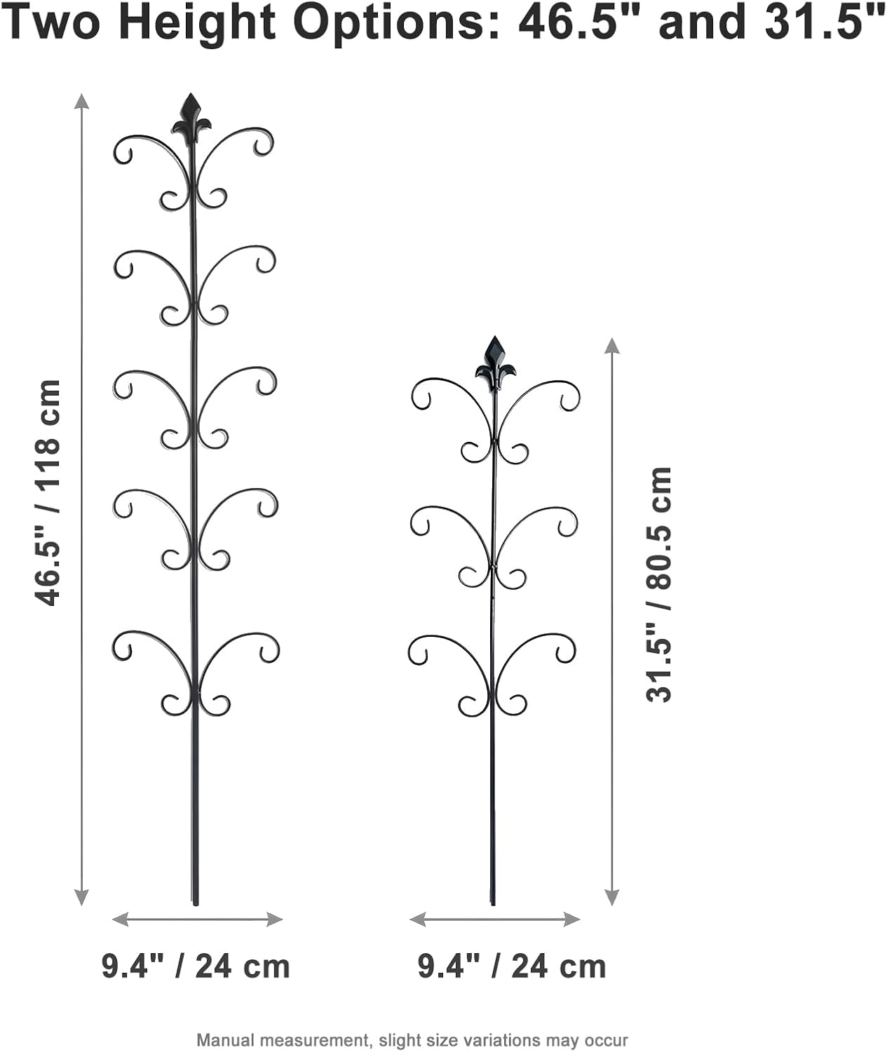 Metal Monstera Plant Support 2-Pack, Adjustable Height Steel Plant Trellis for Pothos, Vining & Climbing Potted Plants, Indoor & Outdoor, Sturdy Rotatable Plant Stakes with Rounded Ends, 31" & 46"