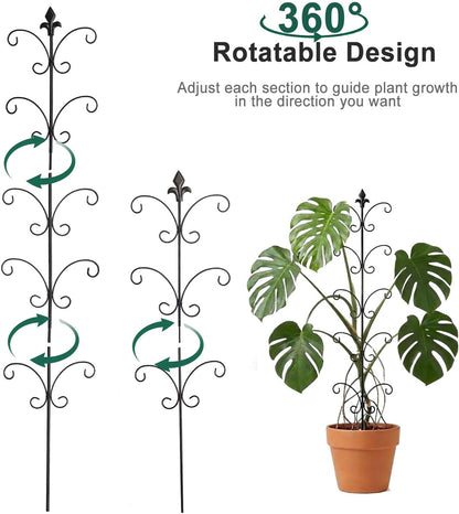 Metal Monstera Plant Support 2-Pack, Adjustable Height Steel Plant Trellis for Pothos, Vining & Climbing Potted Plants, Indoor & Outdoor, Sturdy Rotatable Plant Stakes with Rounded Ends, 31" & 46"