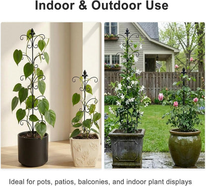 Metal Monstera Plant Support 2-Pack, Adjustable Height Steel Plant Trellis for Pothos, Vining & Climbing Potted Plants, Indoor & Outdoor, Sturdy Rotatable Plant Stakes with Rounded Ends, 31" & 46"