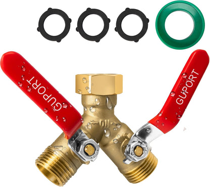 Brass Garden Hose Splitter 2/3/4 Way，Hose y Splitter with Shutoff，Heavy Duty Outdoor Faucet and Garden Connector，Extension Handles，3/4” GHT Threads