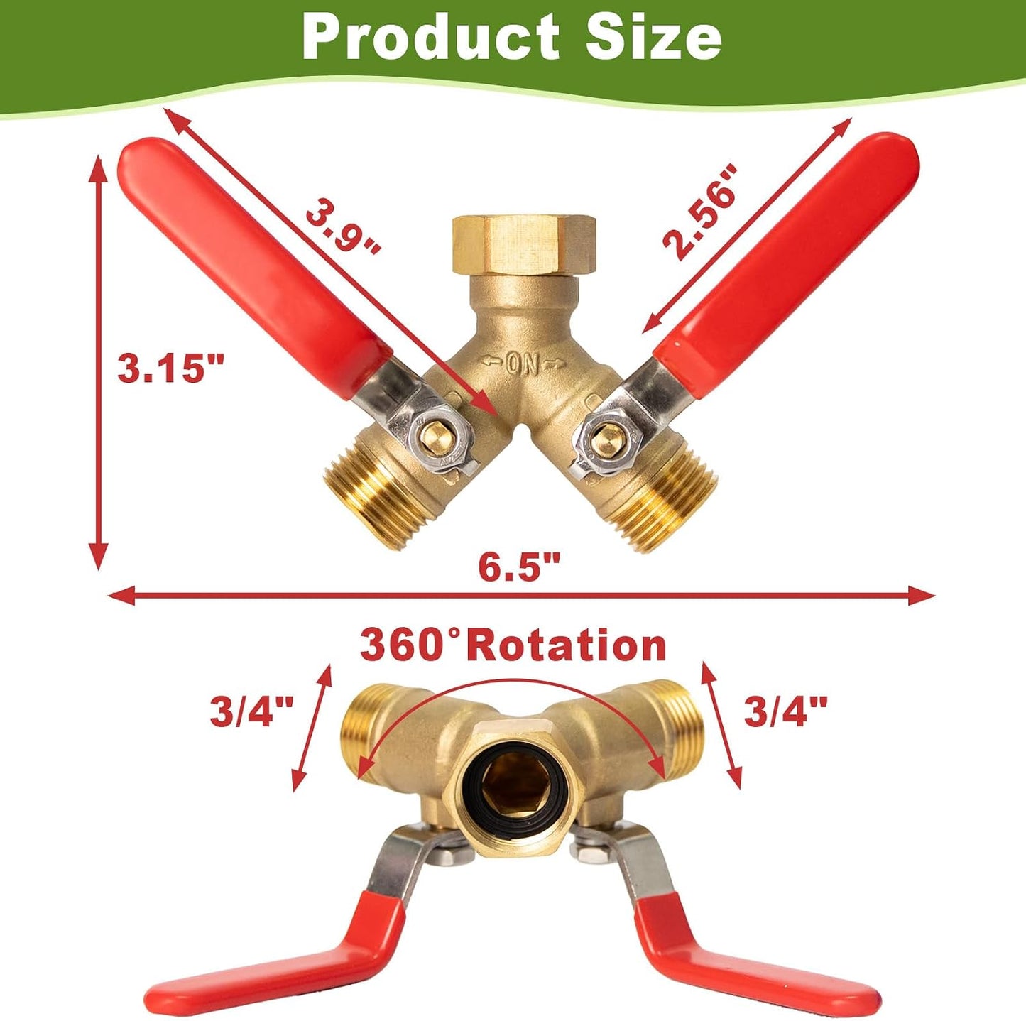 Brass Garden Hose Splitter 2/3/4 Way，Hose y Splitter with Shutoff，Heavy Duty Outdoor Faucet and Garden Connector，Extension Handles，3/4” GHT Threads
