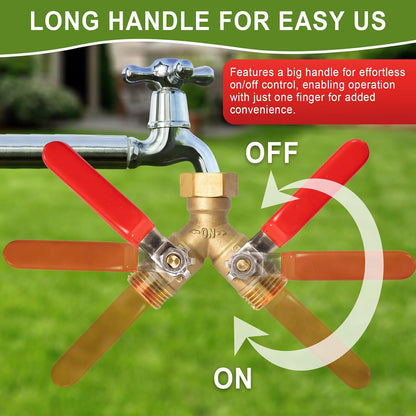 Brass Garden Hose Splitter 2/3/4 Way，Hose y Splitter with Shutoff，Heavy Duty Outdoor Faucet and Garden Connector，Extension Handles，3/4” GHT Threads