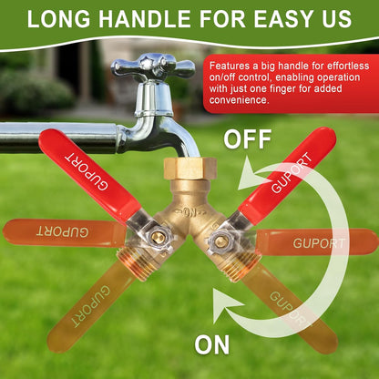 Brass Garden Hose Splitter 2/3/4 Way，Hose y Splitter with Shutoff，Heavy Duty Outdoor Faucet and Garden Connector，Extension Handles，3/4” GHT Threads