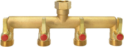 Brass Garden Hose Splitter 2/3/4 Way，Hose y Splitter with Shutoff，Heavy Duty Outdoor Faucet and Garden Connector，Extension Handles，3/4” GHT Threads
