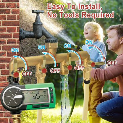 Brass Garden Hose Splitter 2/3/4 Way，Hose y Splitter with Shutoff，Heavy Duty Outdoor Faucet and Garden Connector，Extension Handles，3/4” GHT Threads
