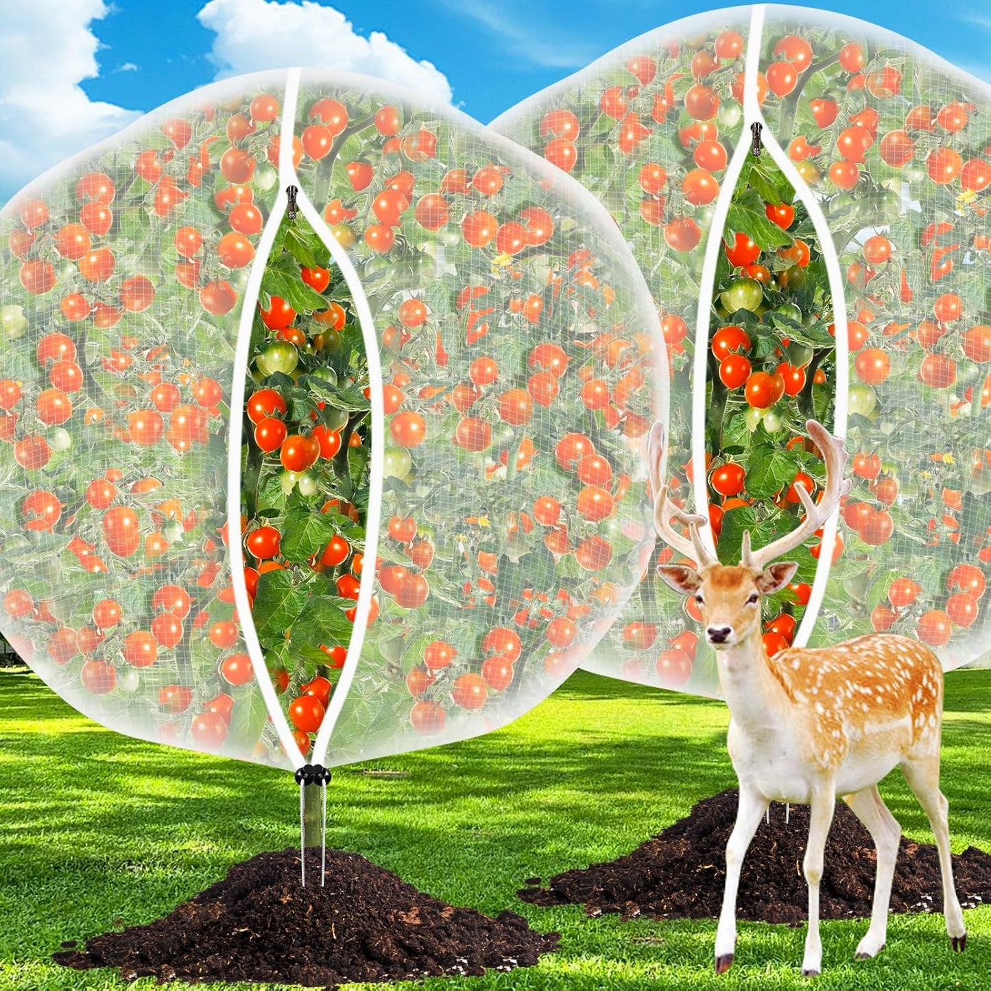6FT x 6FT Fruit Tree Netting with Zipper and Drawcord, 2Pcs Garden Plant Net Pest Barrier Bag, Insect Bird Mesh Netting Cover for Protect Vegetables Flower Blueberry