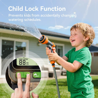 Sprinkler Timer for Garden Hose, Programmable Water Timer with 4 Custom Plans, Rain Delay & 2-Way Splitter, Digital Automatic Watering System for Yard, Lawn, Irrigation