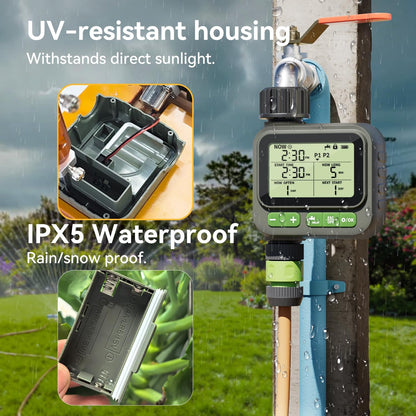 Sprinkler Timer for Garden Hose, Programmable Water Timer with 4 Custom Plans, Rain Delay & 2-Way Splitter, Digital Automatic Watering System for Yard, Lawn, Irrigation