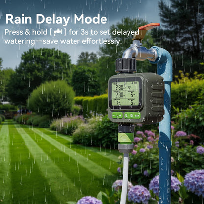 Sprinkler Timer for Garden Hose, Programmable Water Timer with 4 Custom Plans, Rain Delay & 2-Way Splitter, Digital Automatic Watering System for Yard, Lawn, Irrigation