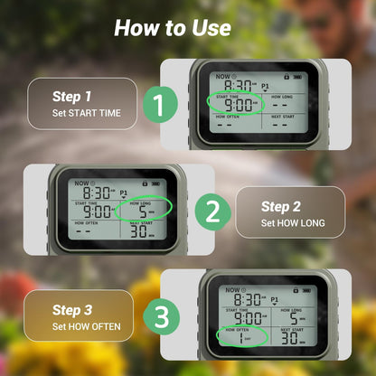 Sprinkler Timer for Garden Hose, Programmable Water Timer with 4 Custom Plans, Rain Delay & 2-Way Splitter, Digital Automatic Watering System for Yard, Lawn, Irrigation