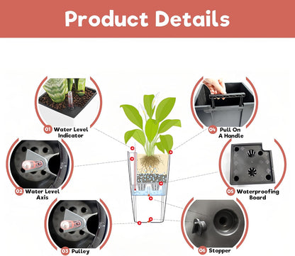 30" Tall Large Planter with Self-Watering System, Indoor Outdoor Flower Pot with Drainage Holes, Inner Tray and Water Level Indicator, Spacious Plant Pot for Garden Patio Porch Backyard, Brown