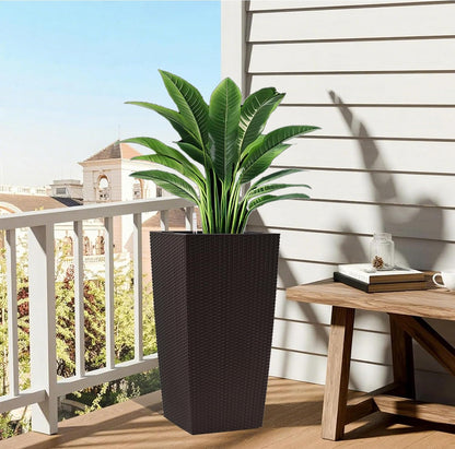 30" Tall Large Planter with Self-Watering System, Indoor Outdoor Flower Pot with Drainage Holes, Inner Tray and Water Level Indicator, Spacious Plant Pot for Garden Patio Porch Backyard, Brown