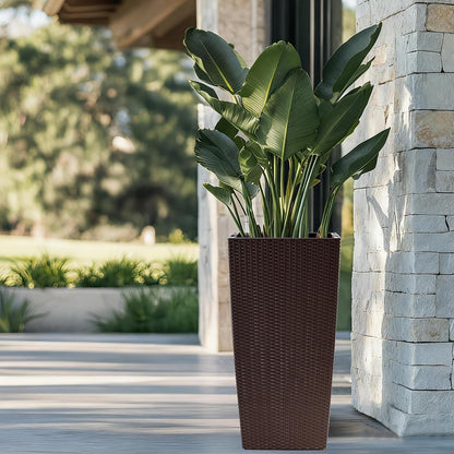 30" Tall Large Planter with Self-Watering System, Indoor Outdoor Flower Pot with Drainage Holes, Inner Tray and Water Level Indicator, Spacious Plant Pot for Garden Patio Porch Backyard, Brown