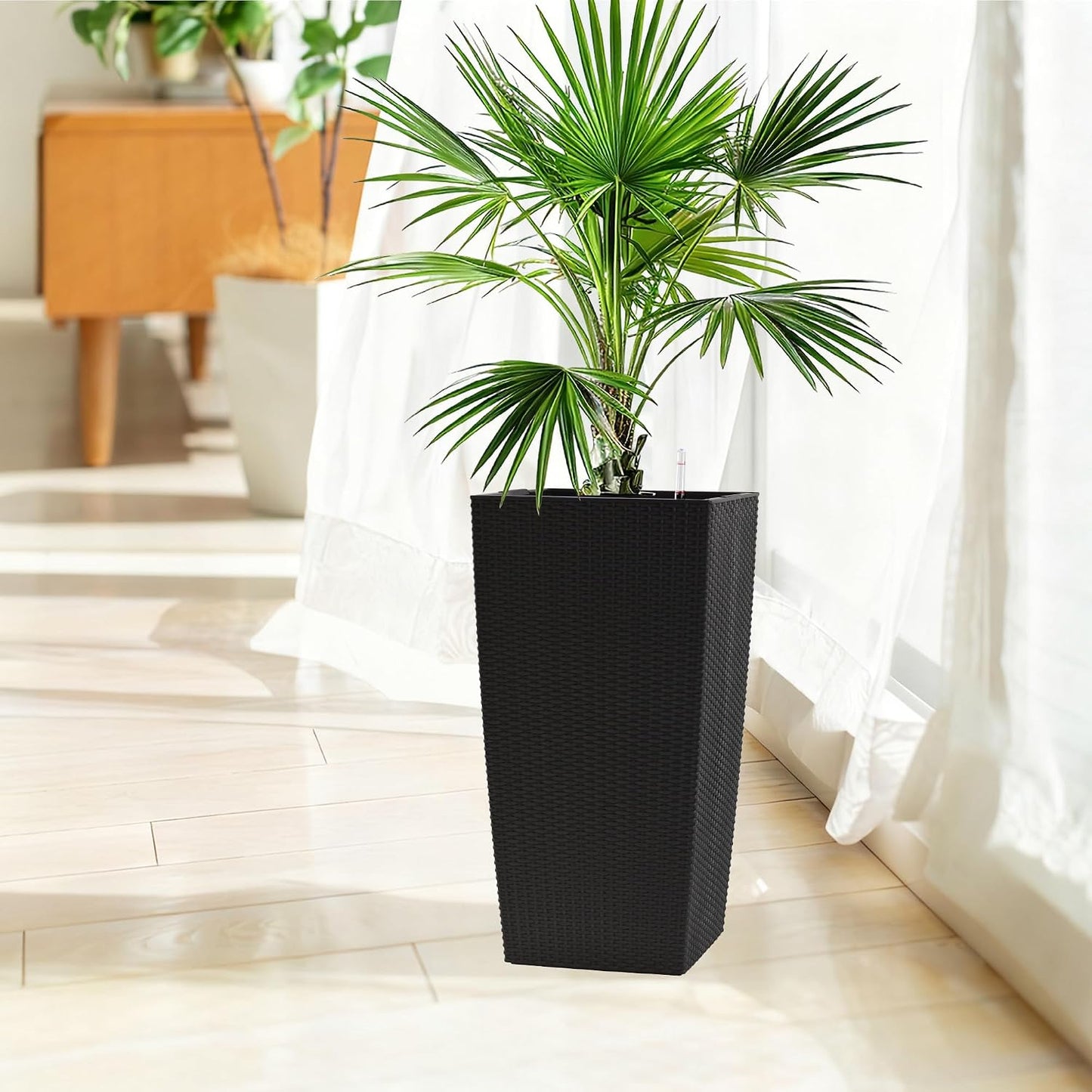 30" Tall Large Planter with Self-Watering System, Indoor Outdoor Flower Pot with Drainage Holes, Inner Tray and Water Level Indicator, Spacious Plant Pot for Garden Patio Porch Backyard, Brown