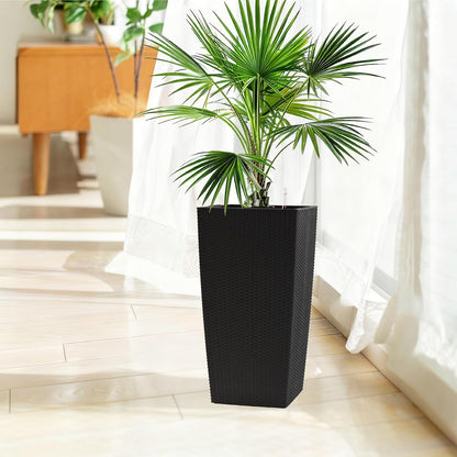 30" Tall Large Planter with Self-Watering System, Indoor Outdoor Flower Pot with Drainage Holes, Inner Tray and Water Level Indicator, Spacious Plant Pot for Garden Patio Porch Backyard, Brown