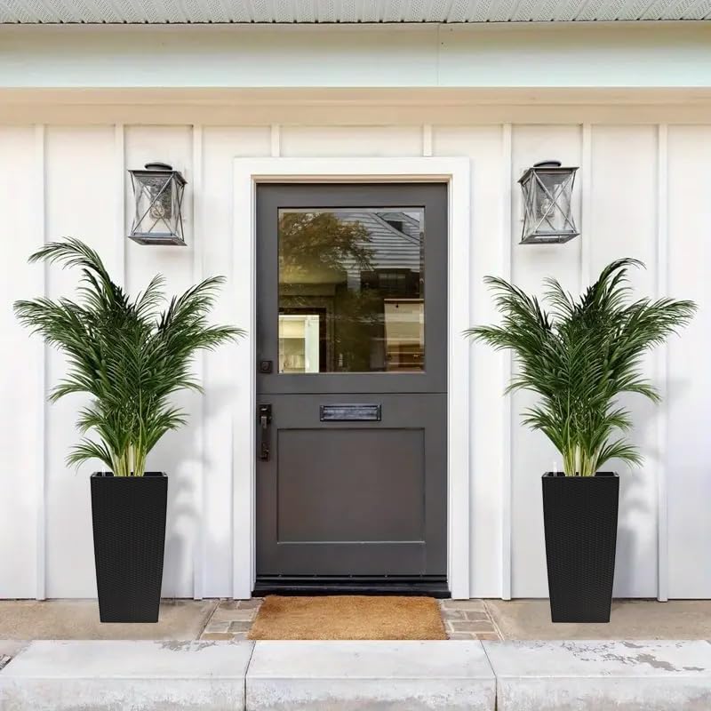 30" Tall Large Planter with Self-Watering System, Indoor Outdoor Flower Pot with Drainage Holes, Inner Tray and Water Level Indicator, Spacious Plant Pot for Garden Patio Porch Backyard, Brown