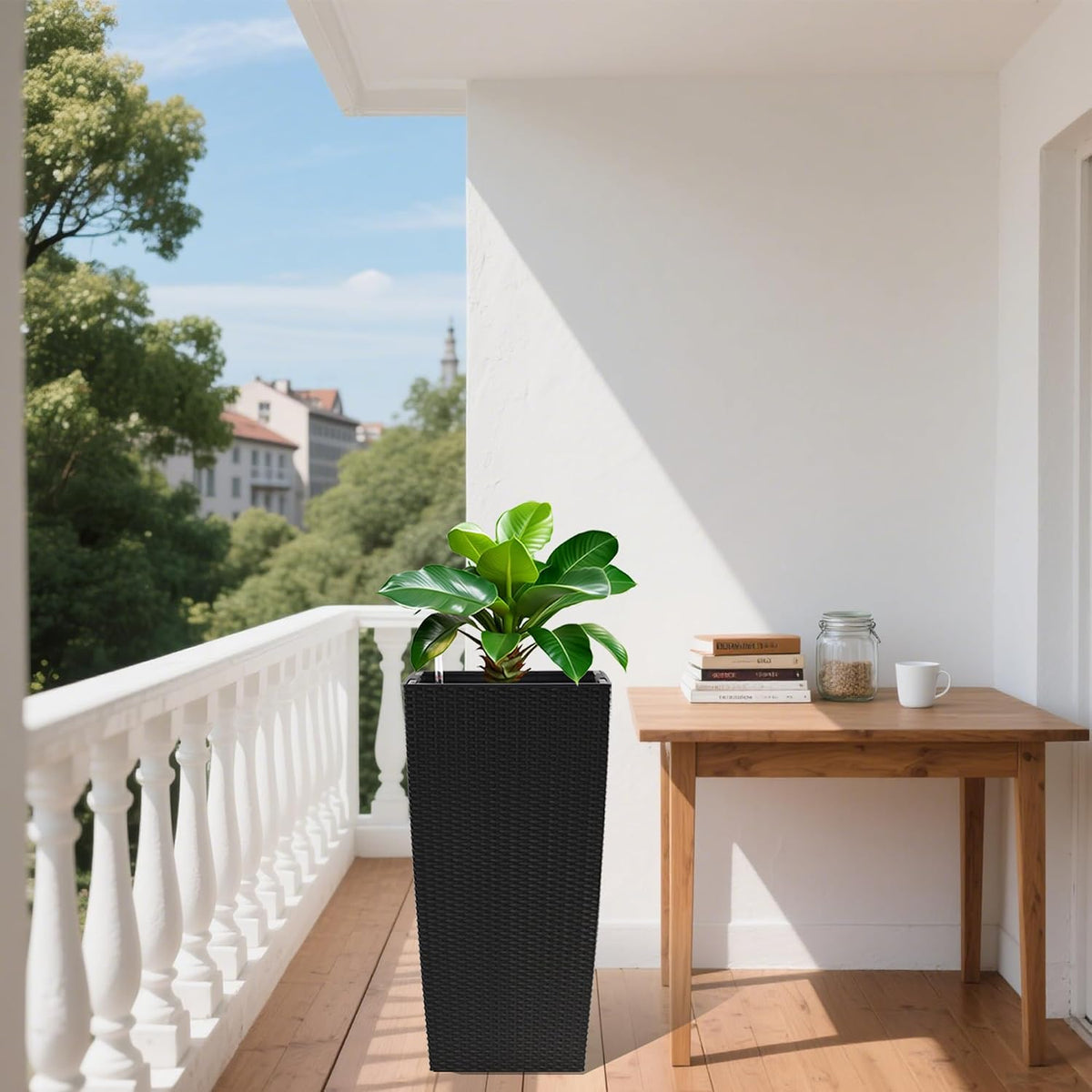 30" Tall Large Planter with Self-Watering System, Indoor Outdoor Flower Pot with Drainage Holes, Inner Tray and Water Level Indicator, Spacious Plant Pot for Garden Patio Porch Backyard, Brown