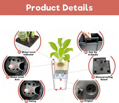 30" Tall Large Planter with Self-Watering System, Indoor Outdoor Flower Pot with Drainage Holes, Inner Tray and Water Level Indicator, Spacious Plant Pot for Garden Patio Porch Backyard, Brown