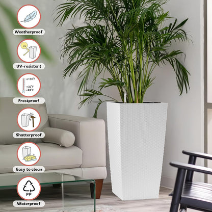 30" Tall Large Planter with Self-Watering System, Indoor Outdoor Flower Pot with Drainage Holes, Inner Tray and Water Level Indicator, Spacious Plant Pot for Garden Patio Porch Backyard, Brown