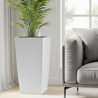 30" Tall Large Planter with Self-Watering System, Indoor Outdoor Flower Pot with Drainage Holes, Inner Tray and Water Level Indicator, Spacious Plant Pot for Garden Patio Porch Backyard, Brown