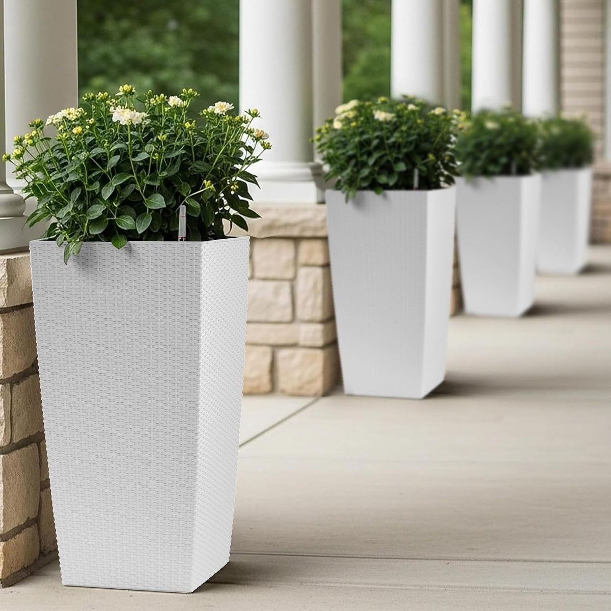 30" Tall Large Planter with Self-Watering System, Indoor Outdoor Flower Pot with Drainage Holes, Inner Tray and Water Level Indicator, Spacious Plant Pot for Garden Patio Porch Backyard, Brown