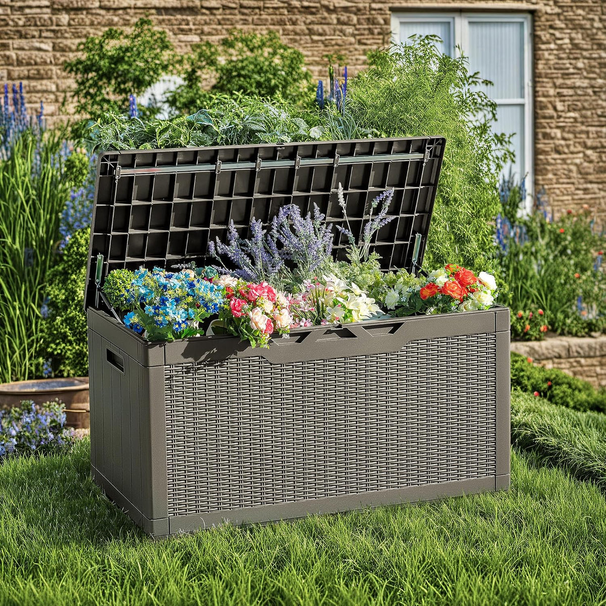 30 Gallon Resin Deck Box Waterproof Outdoor Storage Box for Patio Furniture Pool Accessories Indoor Storage for Cushion Garden Tools (30 Gallon, Black)