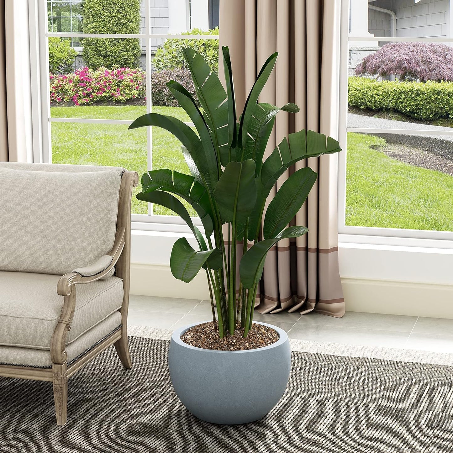 Large Round Bowl Vintage BRN Concrete Planter 19.9" Dia, Outdoor
