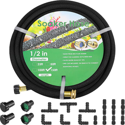 Soaker Hose Kit 100 Ft 1/2" Brass Connectors Heavy Duty Water Saving