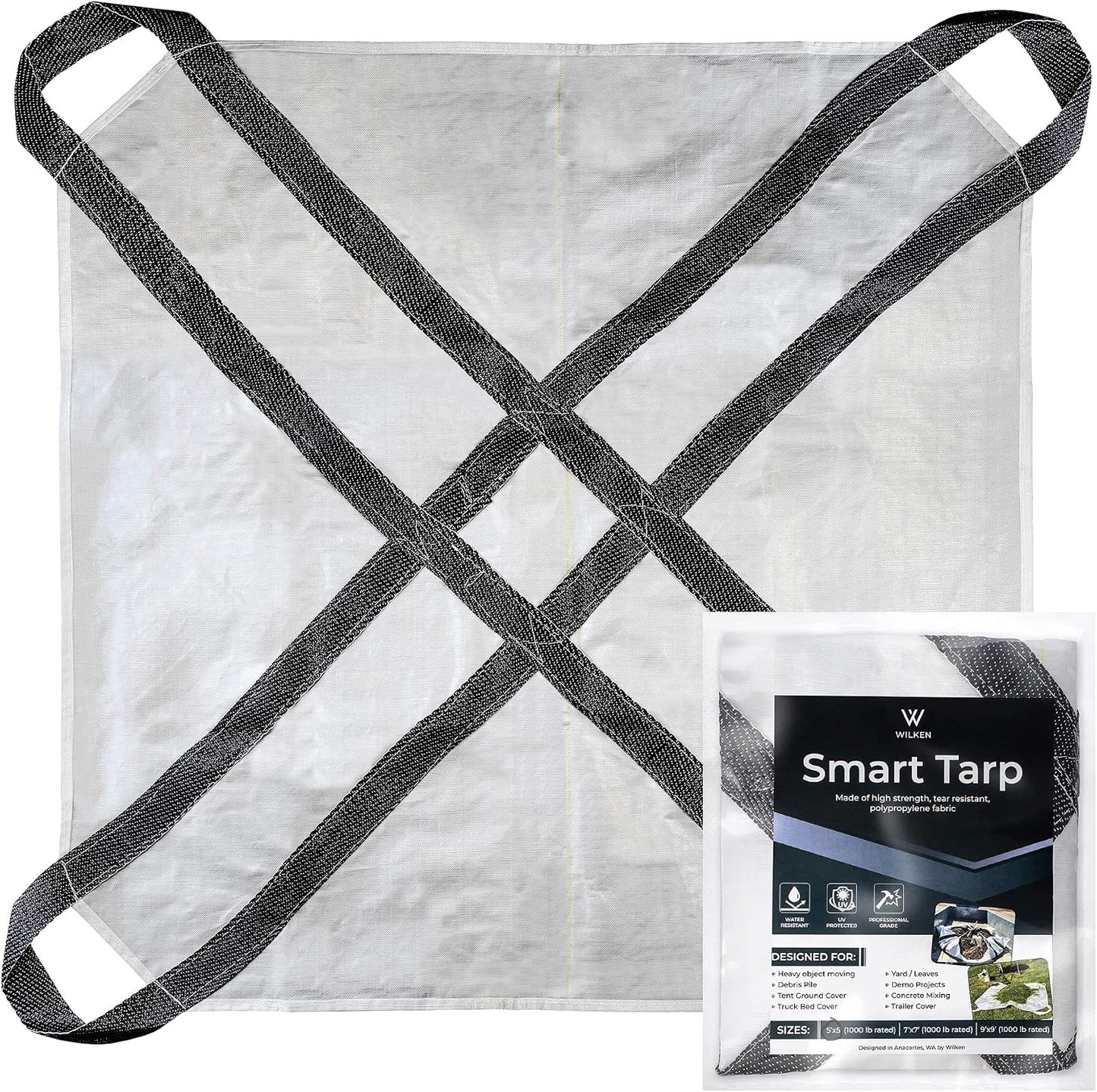 5' x 5' Heavy-Duty Utility Tarp with Reinforced Handles – Waterproof, UV-Resistant Poly-Woven Cover – Ideal for Yard Work, Home, Garden, Construction, Camping & Trailers