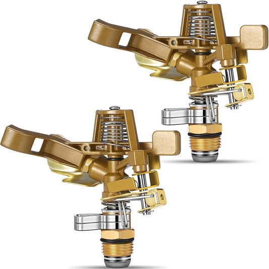 2 Pieces 1/2 Inch Brass Impact Sprinkler Head with Nozzles Heavy Duty Adjustable 0-360 Degrees Impulse Sprinkler Head Lawn Watering for Yard Irrigation