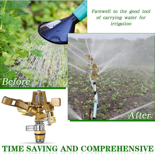 2 Pieces 1/2 Inch Brass Impact Sprinkler Head with Nozzles Heavy Duty Adjustable 0-360 Degrees Impulse Sprinkler Head Lawn Watering for Yard Irrigation