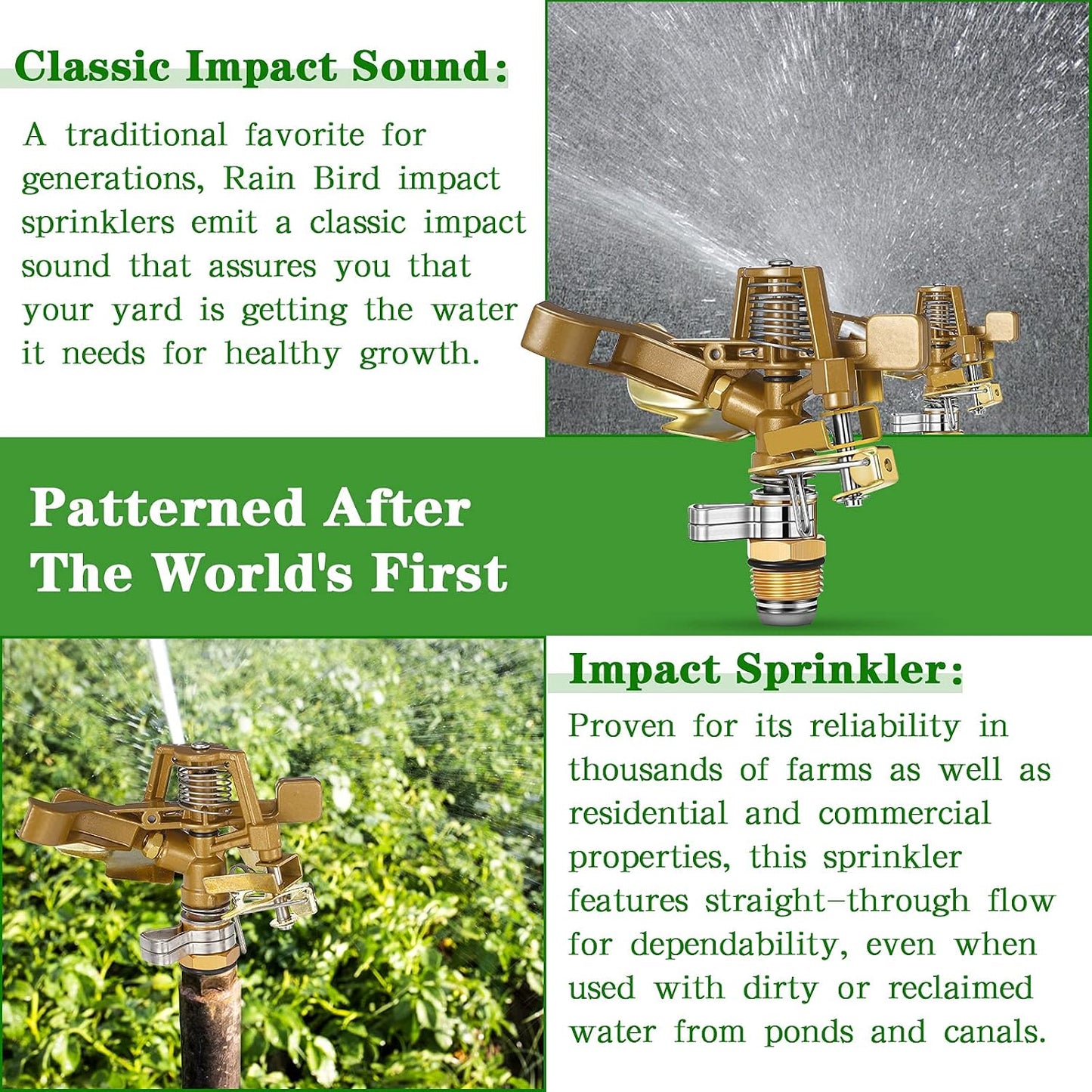 2 Pieces 1/2 Inch Brass Impact Sprinkler Head with Nozzles Heavy Duty Adjustable 0-360 Degrees Impulse Sprinkler Head Lawn Watering for Yard Irrigation